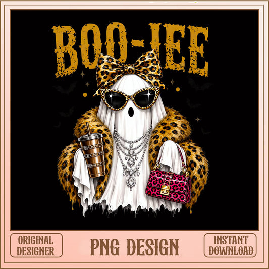 Boo-Jee Ghost Halloween PNG, Boujee Leopard Ghost PNG, Spooky Season PNG