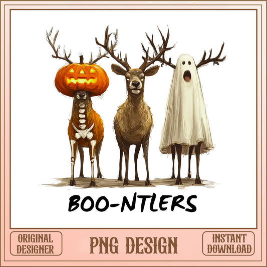 Boo-Ntlers Halloween Deer PNG, Funny Ghost Deer PNG, Halloween PNG