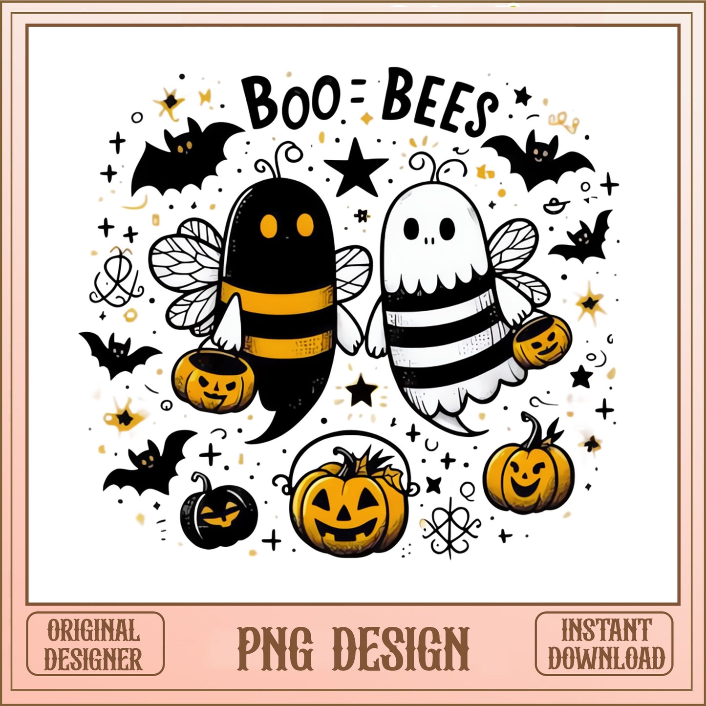 Boo Bees Halloween PNG, Ghost Bee Pumpkin PNG, Spooky PNG