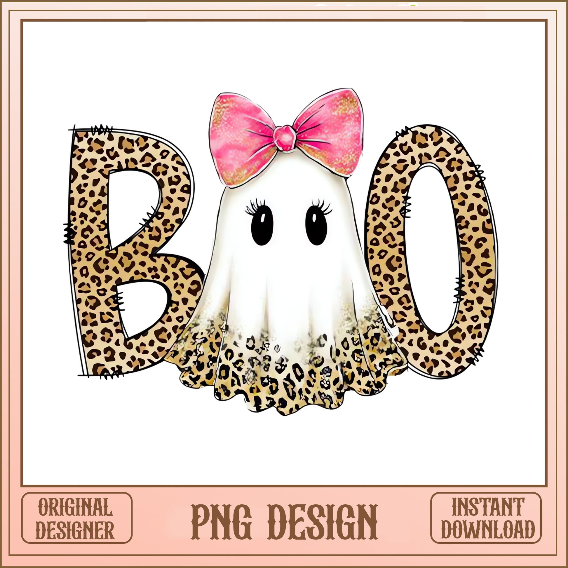 Boo Ghost Leopard Print Halloween PNG, Cute Ghost PNG, Halloween PNG