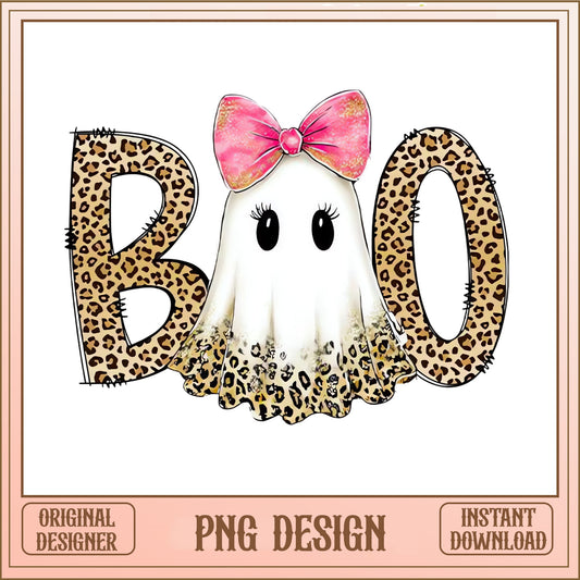 Boo Ghost Leopard Print Halloween PNG, Cute Ghost PNG, Halloween PNG