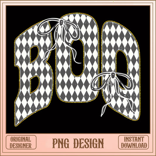 Boo Halloween PNG, Coquette Bow Halloween Design, Sublimation PNG