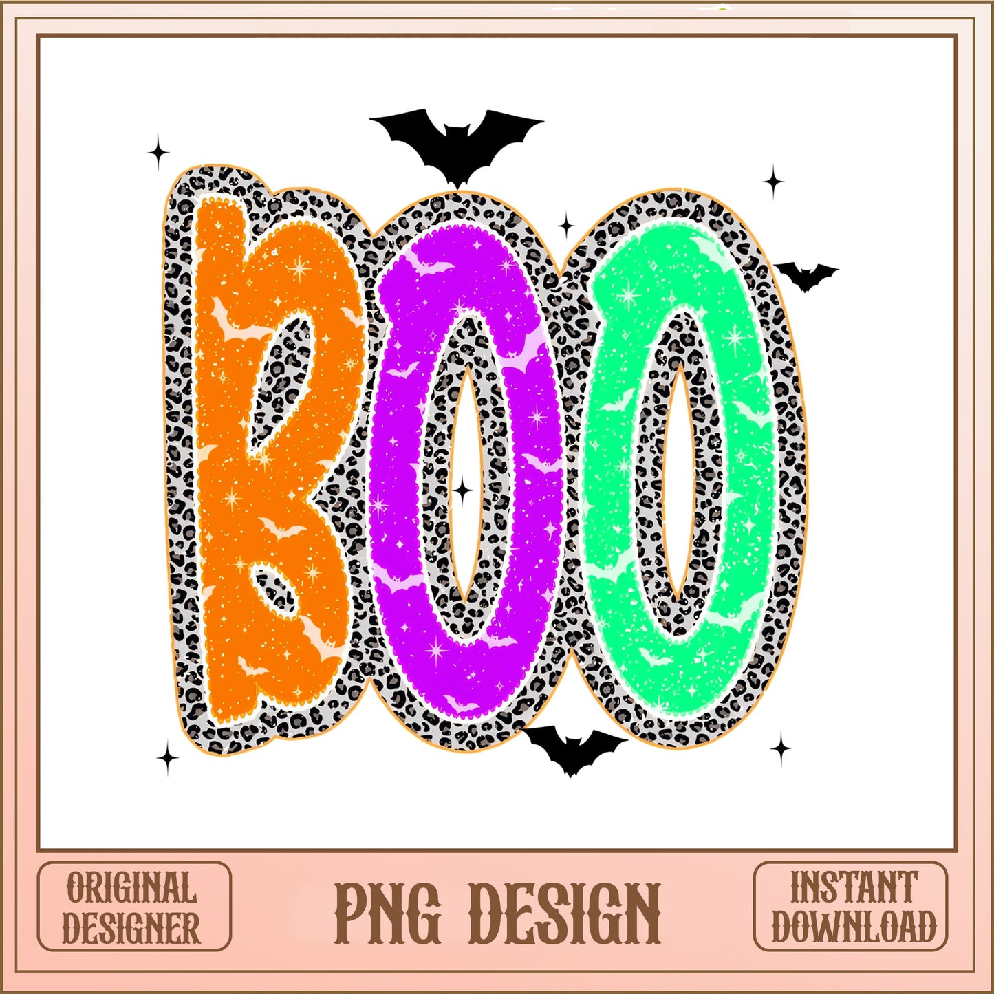 Boo Leopard Halloween PNG, Glitter Boo Bat PNG, Halloween PNG