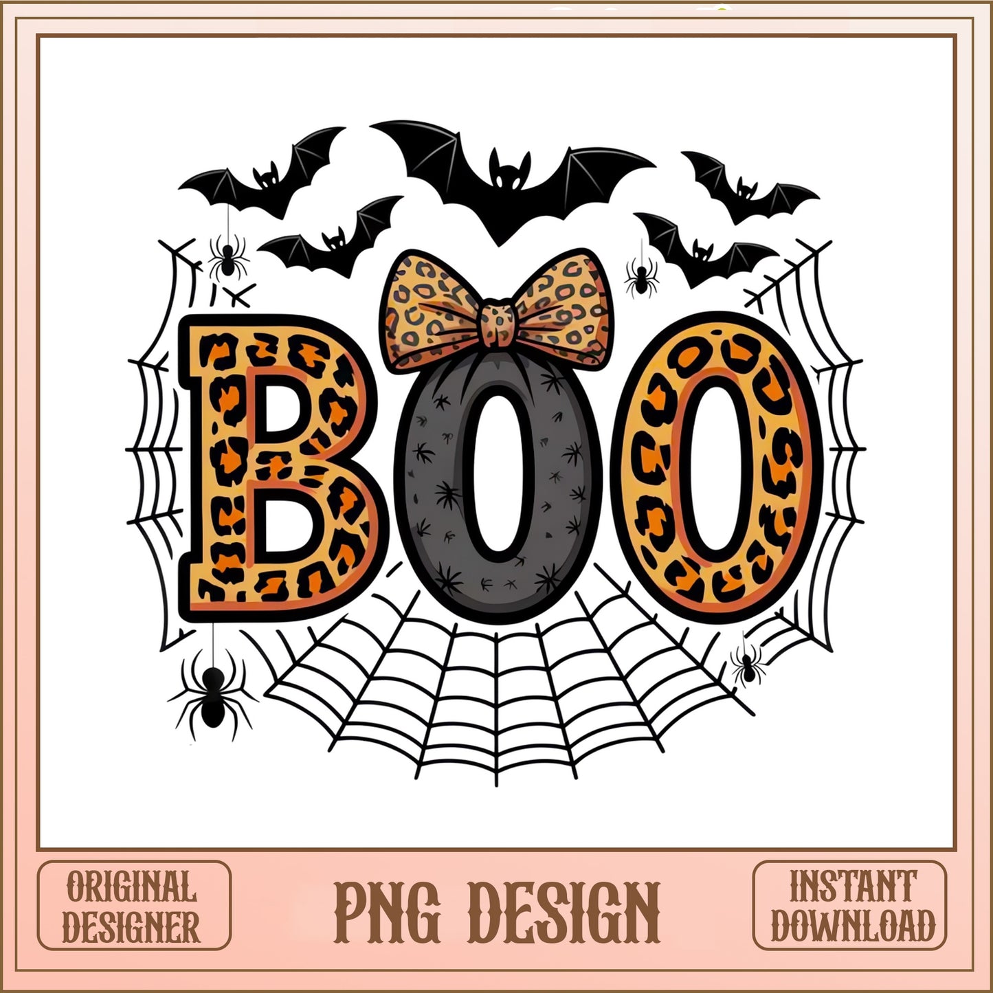 Boo Leopard Print Halloween PNG, Spooky Bow Bat PNG, Halloween PNG