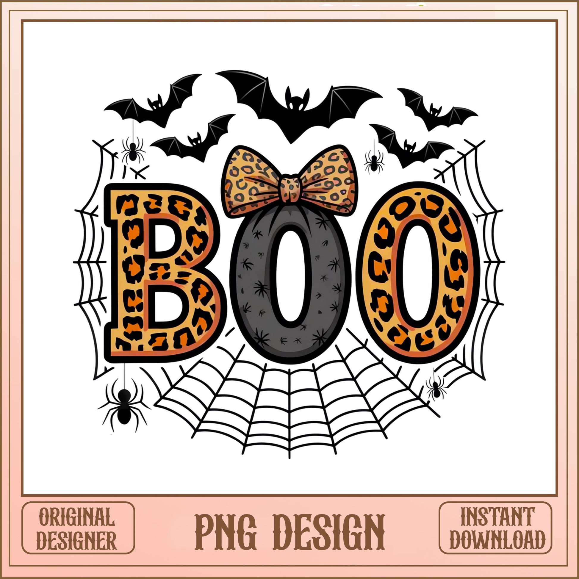 Boo Leopard Print Halloween PNG, Spooky Bow Bat PNG, Halloween PNG