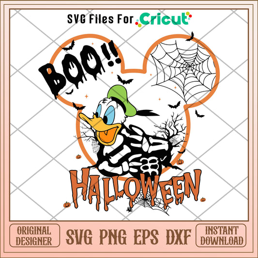 Boo black Donald Duck Skeleton Halloween svg, Disney characters svg, Digital Download