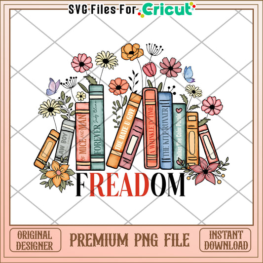 Book Stack PNG Floral Design Read On