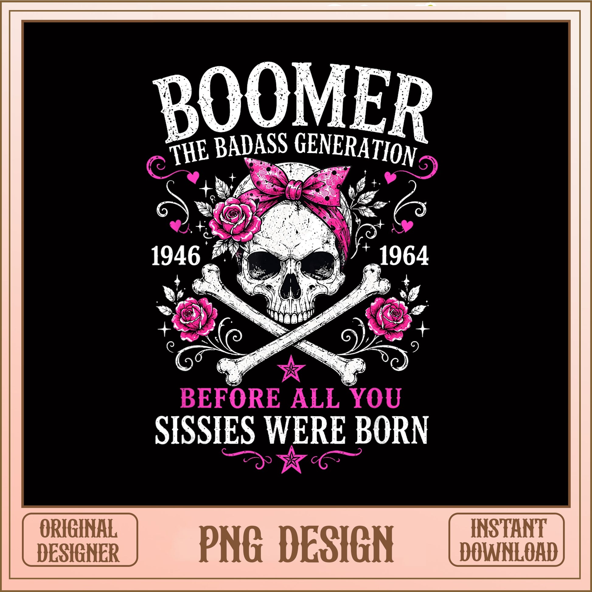 Boomer The Badass Generation Skull PNG, Baby Boomer PNG, Funny Women PNG