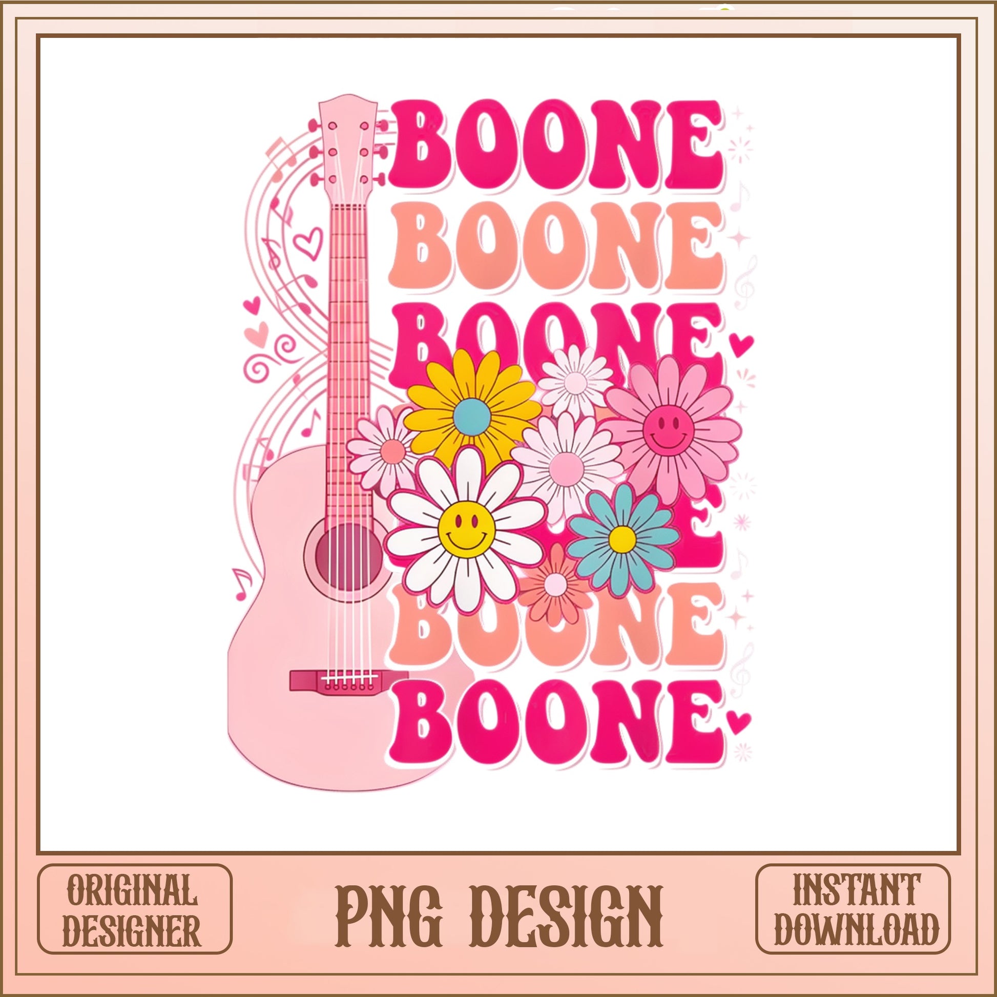 Boone Floral Guitar PNG, Groovy Daisy Music PNG, Retro City PNG