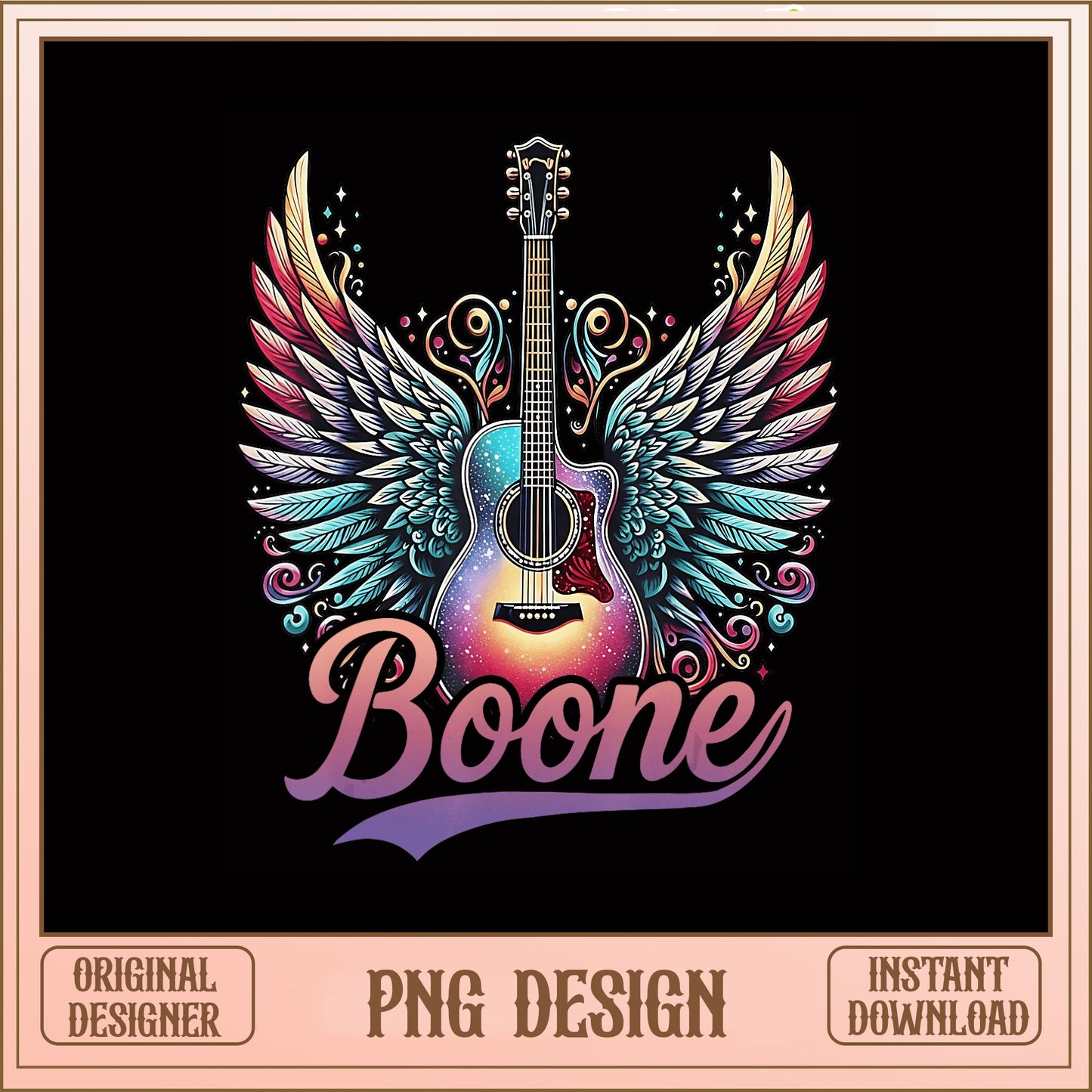 Boone Guitar With Wings PNG, Country Music PNG, Western PNG