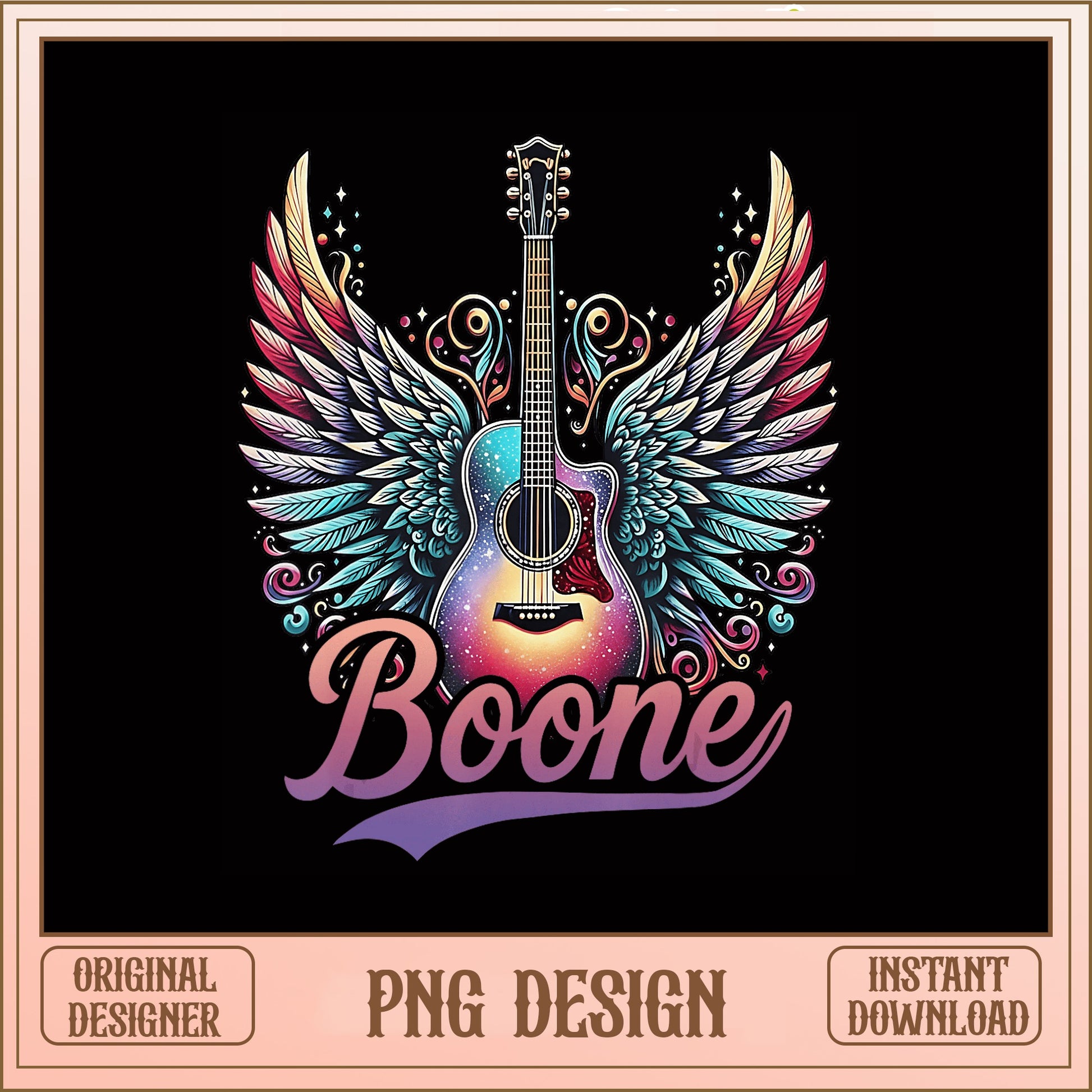 Boone Guitar With Wings PNG, Country Music PNG, Western PNG