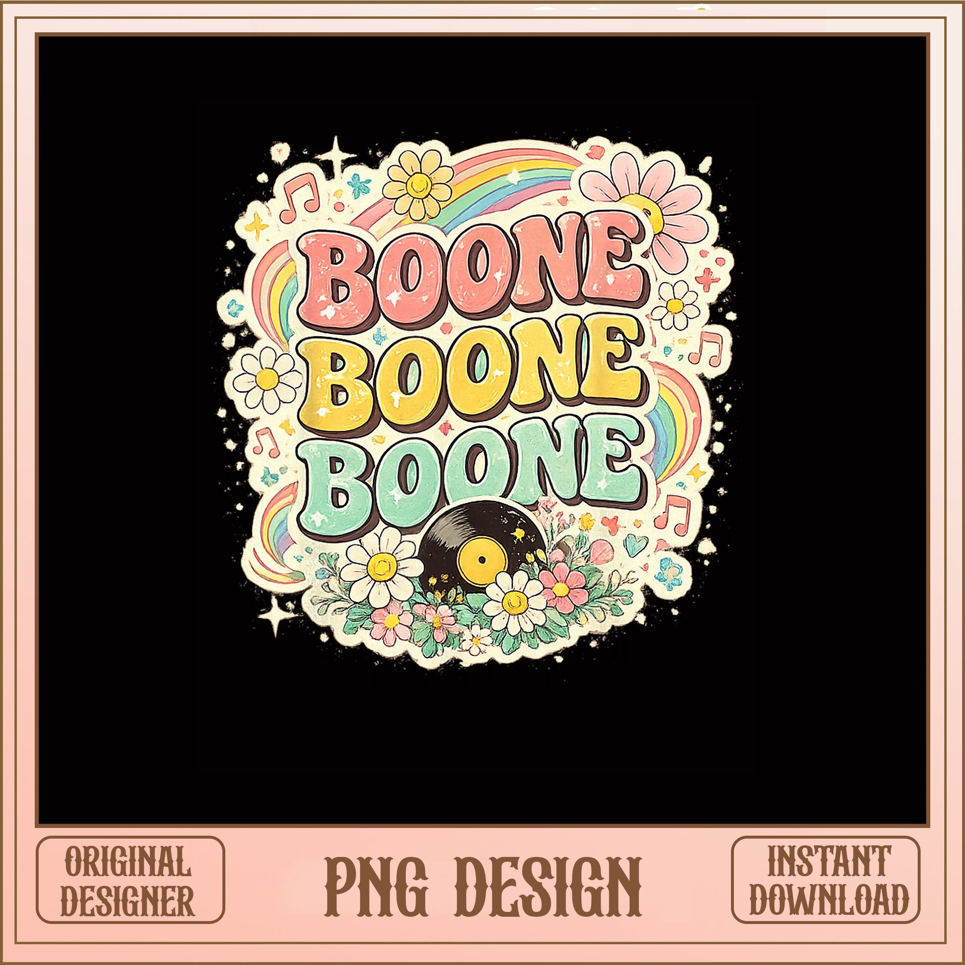 Boone Retro Groovy PNG, Floral Rainbow Vinyl PNG, Music PNG
