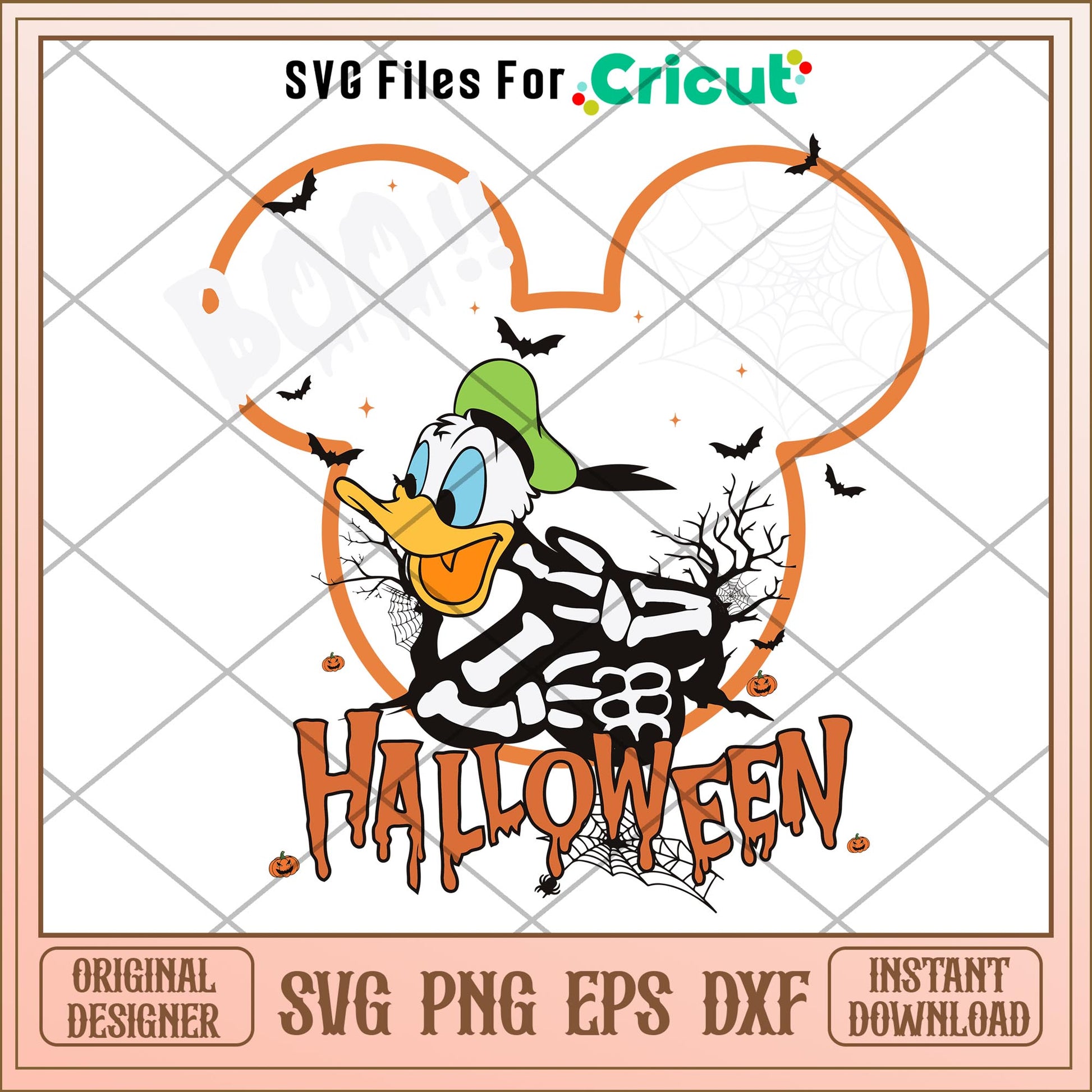 Boo white  Donald Duck Skeleton Halloween svg, Disney characters svg, Digital Download