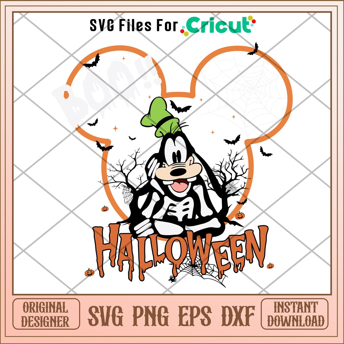Boo white Goofy Skeleton Halloween svg, Disney characters svg, Digital Download