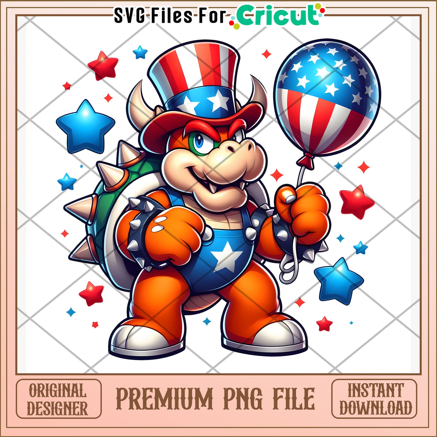 Bowser mario character png, independence day png, red white and blue png
