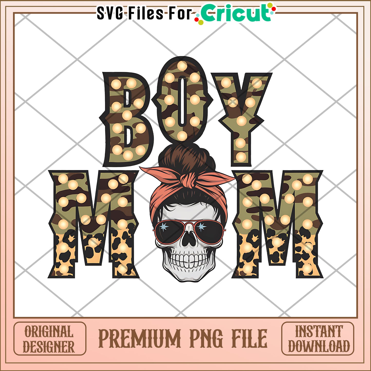 Boy Mom Camo Leopard Skull PNG