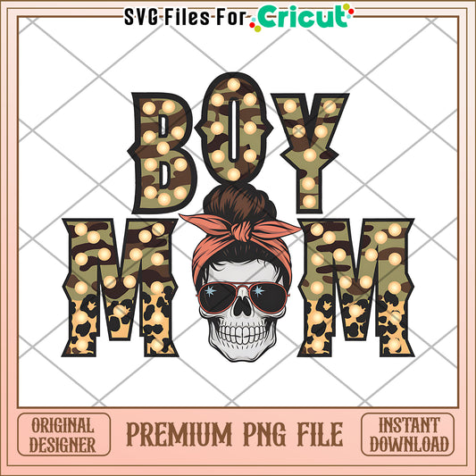 Boy Mom Camo Leopard Skull PNG