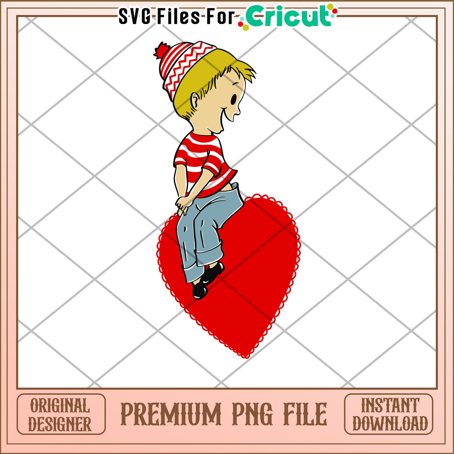 Boy on Heart Valentines PNG Cricut