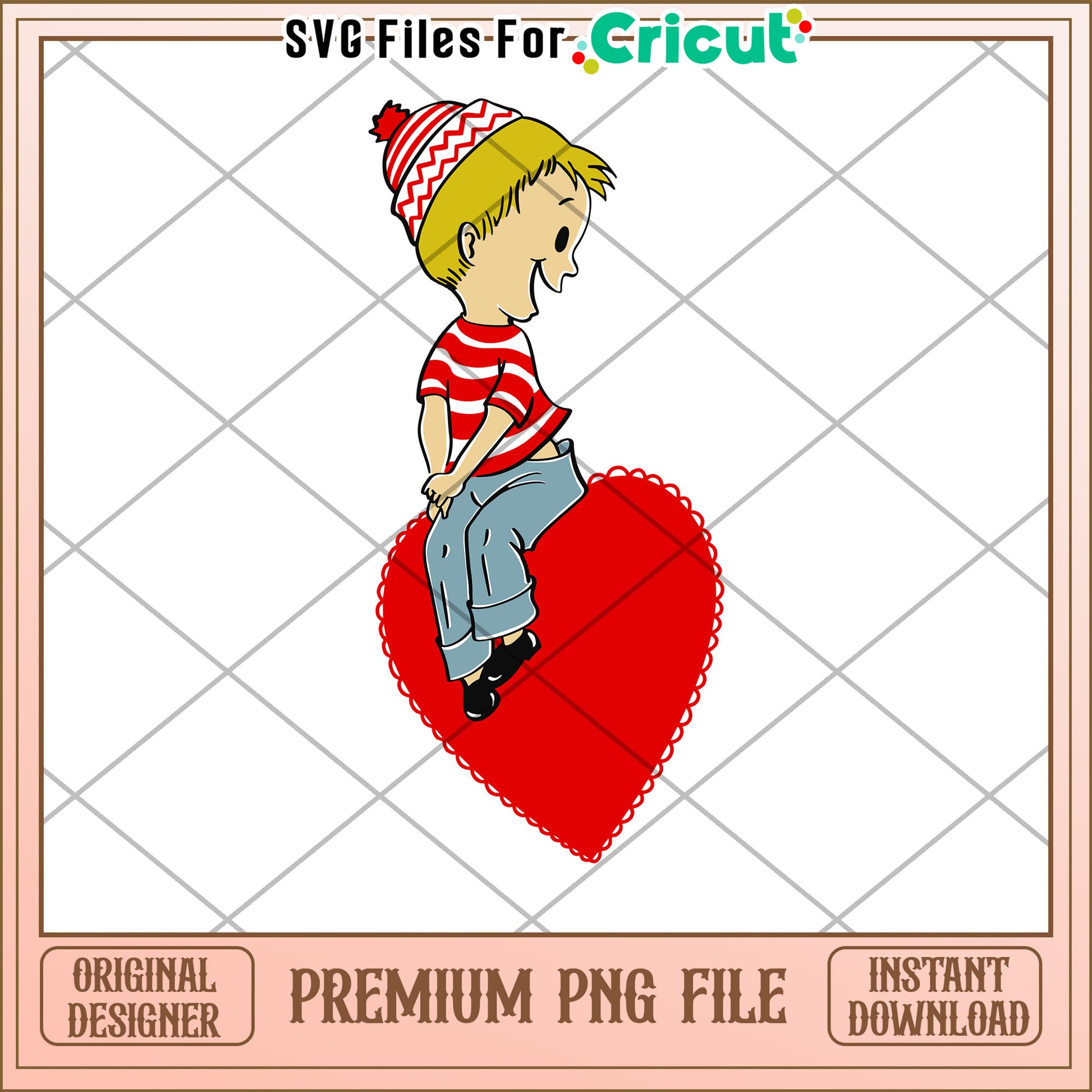 Boy on Heart Valentines PNG Cricut
