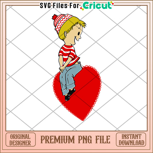 Boy on Heart Valentines PNG Cricut