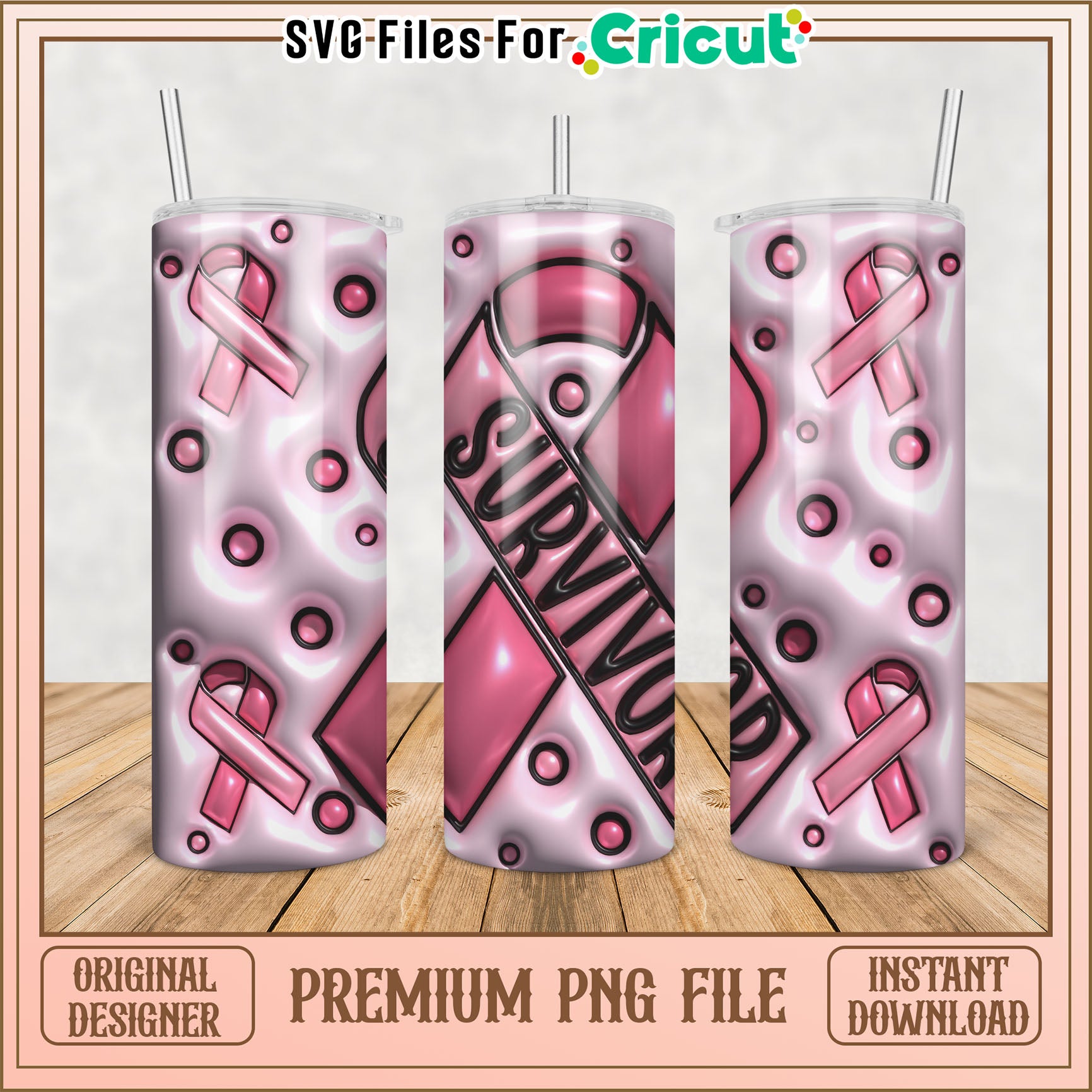 Breast Cancer Awareness Tumbler PNG Design for Cricut Projects