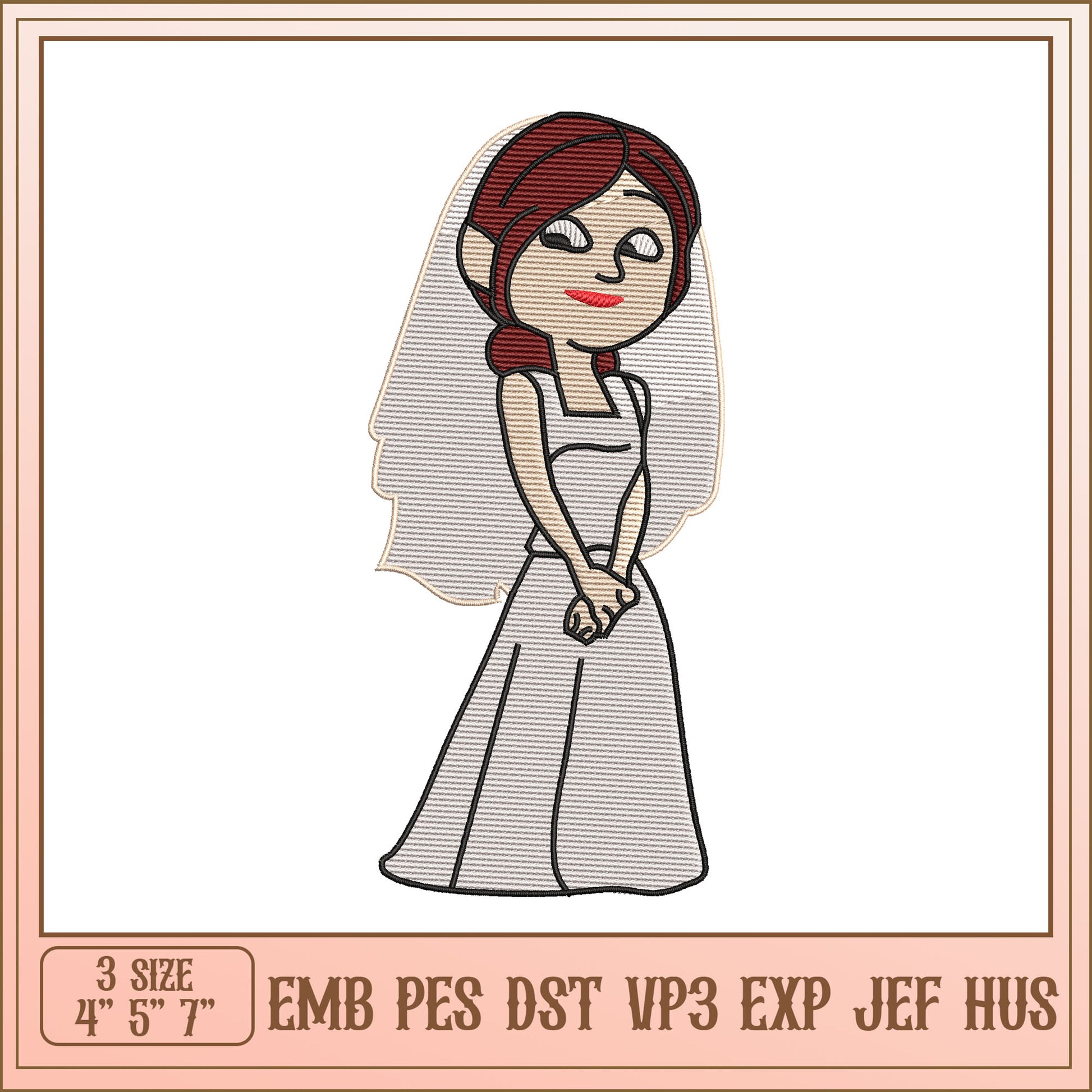 Bride Embroidery Design 4x7 Inch