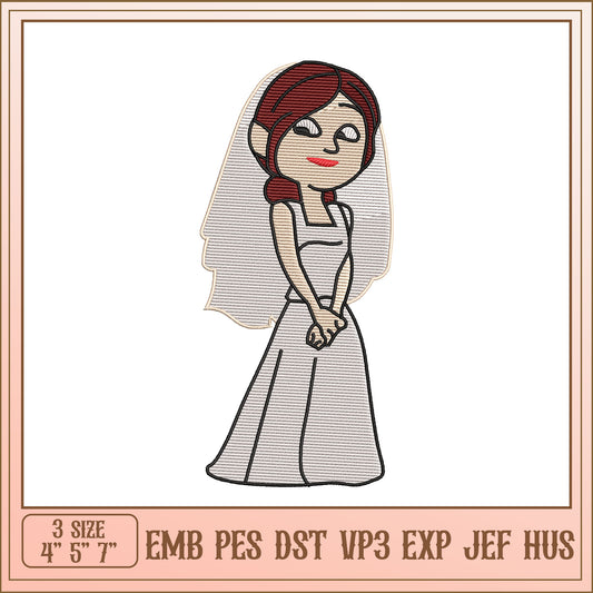Bride Embroidery Design 4x7 Inch