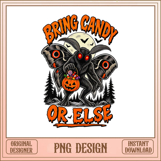 Bring Candy Or Else Mothman PNG, Spooky Monster Halloween, Retro Halloween PNG