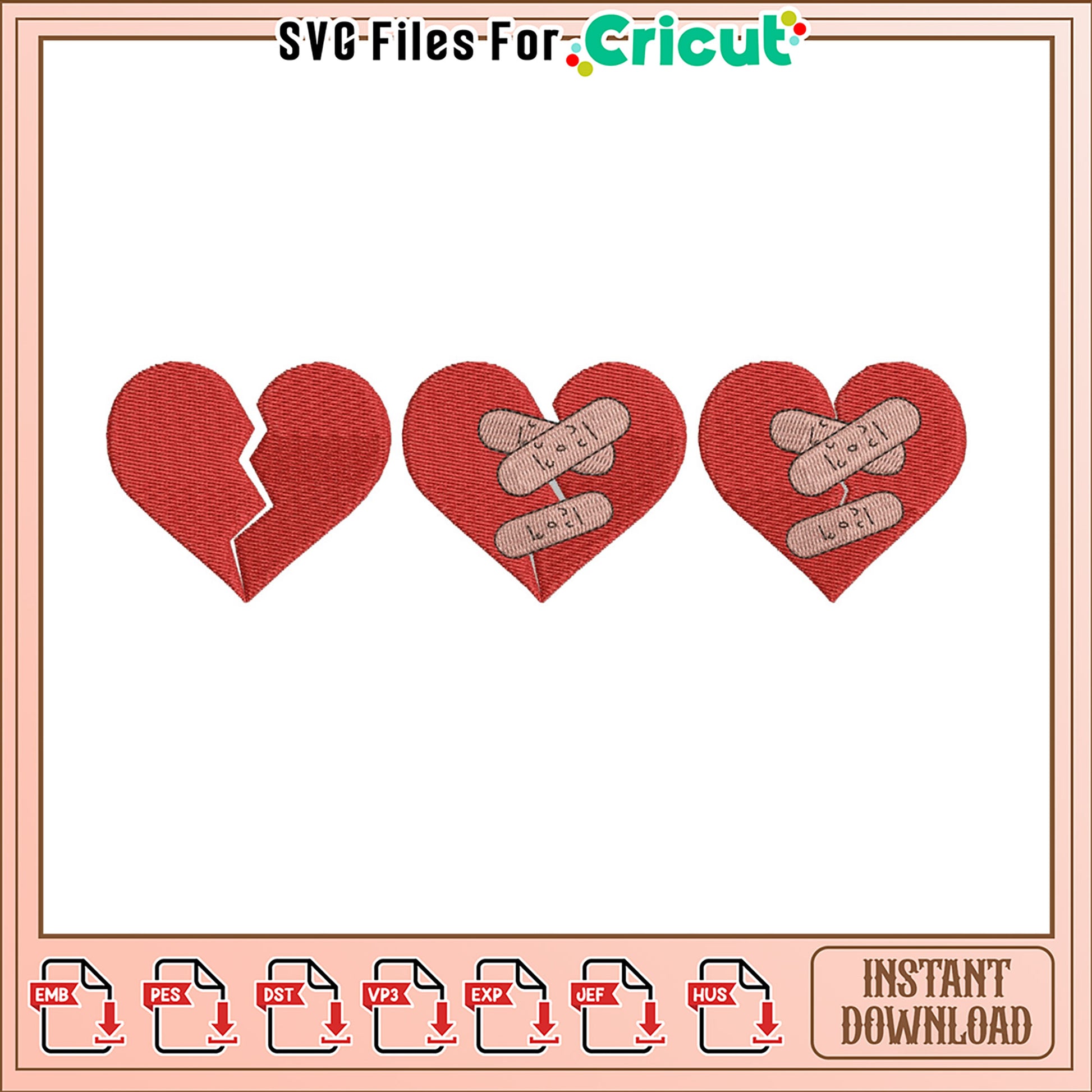 Broken Heart Embroidery Design Instant Download