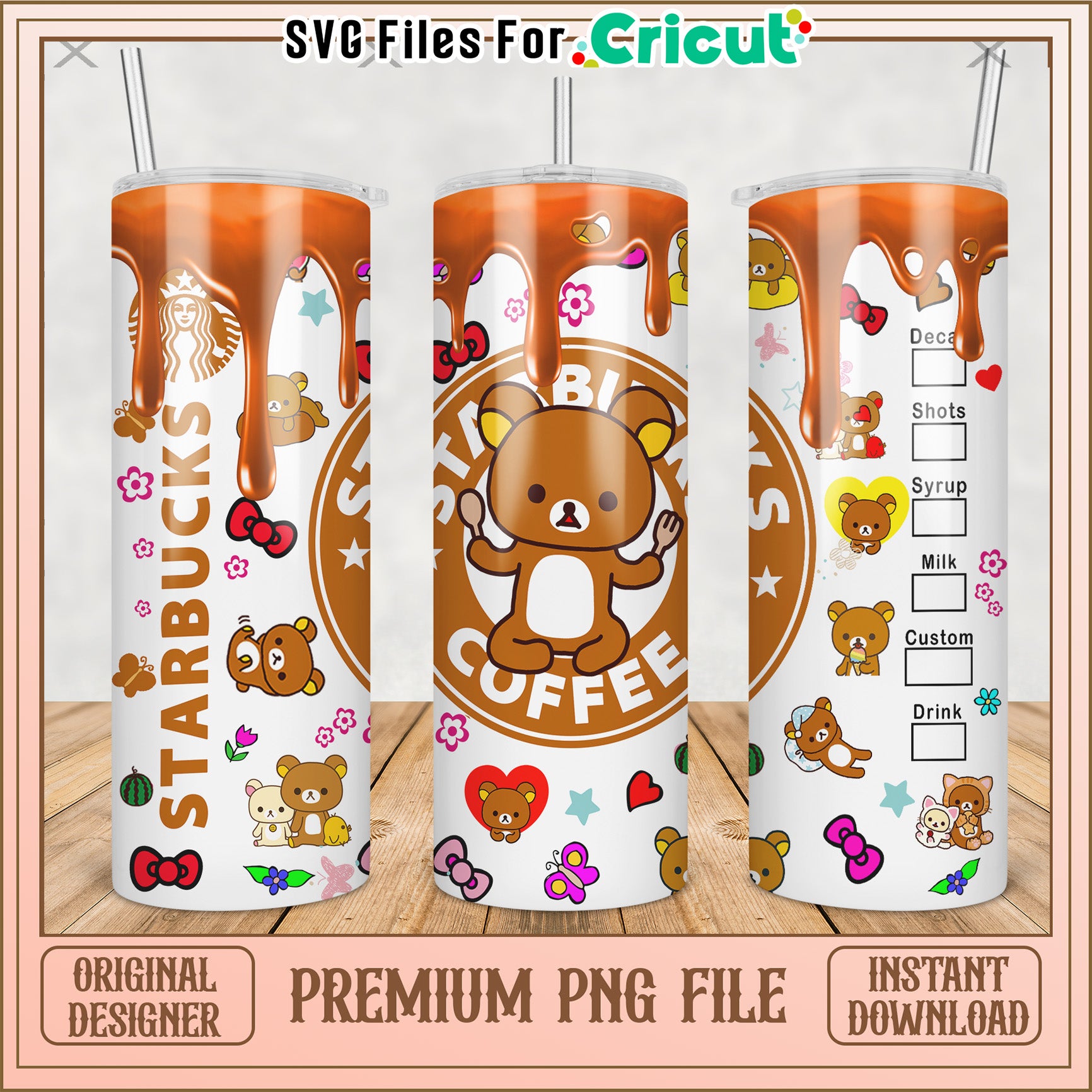 Brown bear starbucks tumbler png, lovely cartoon png, cartoon tumbler png