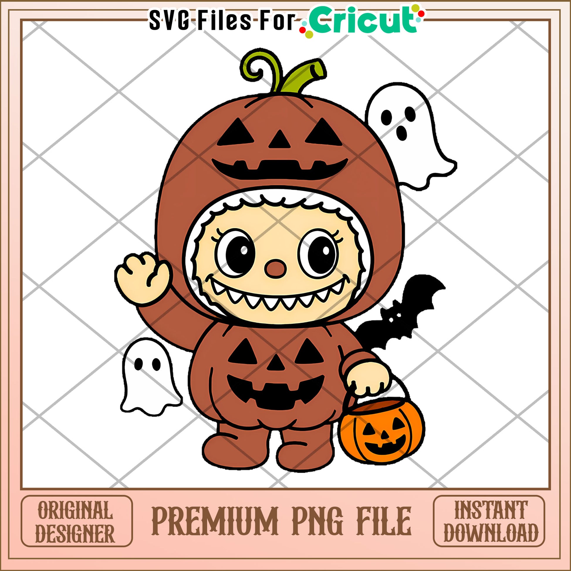 Brown pumpkin labubu png, halloween candy png, pop mart labubu dolls​​ png