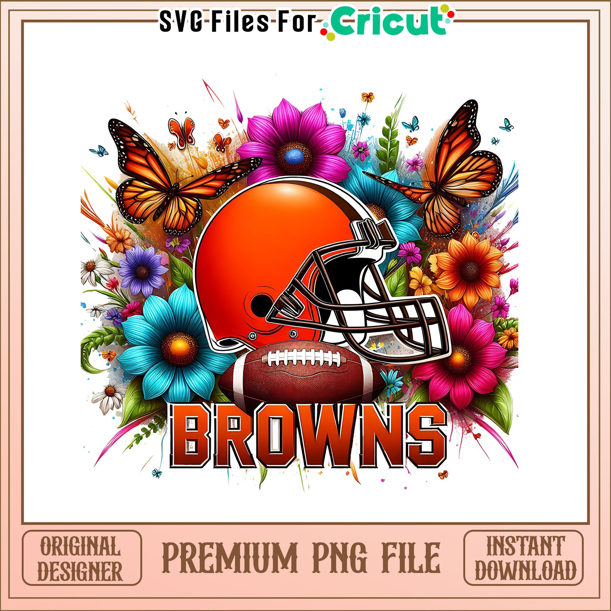 Browns logo vintage flower png, Cleveland Browns png, NFL png