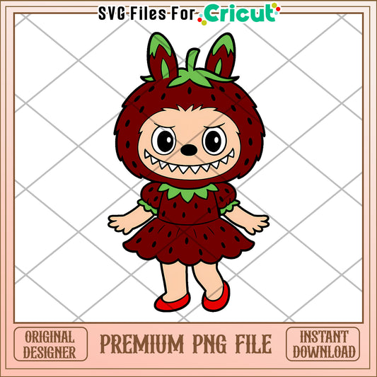Brown strawberry labubu png, halloween candy png, pop mart labubu dolls​​ png