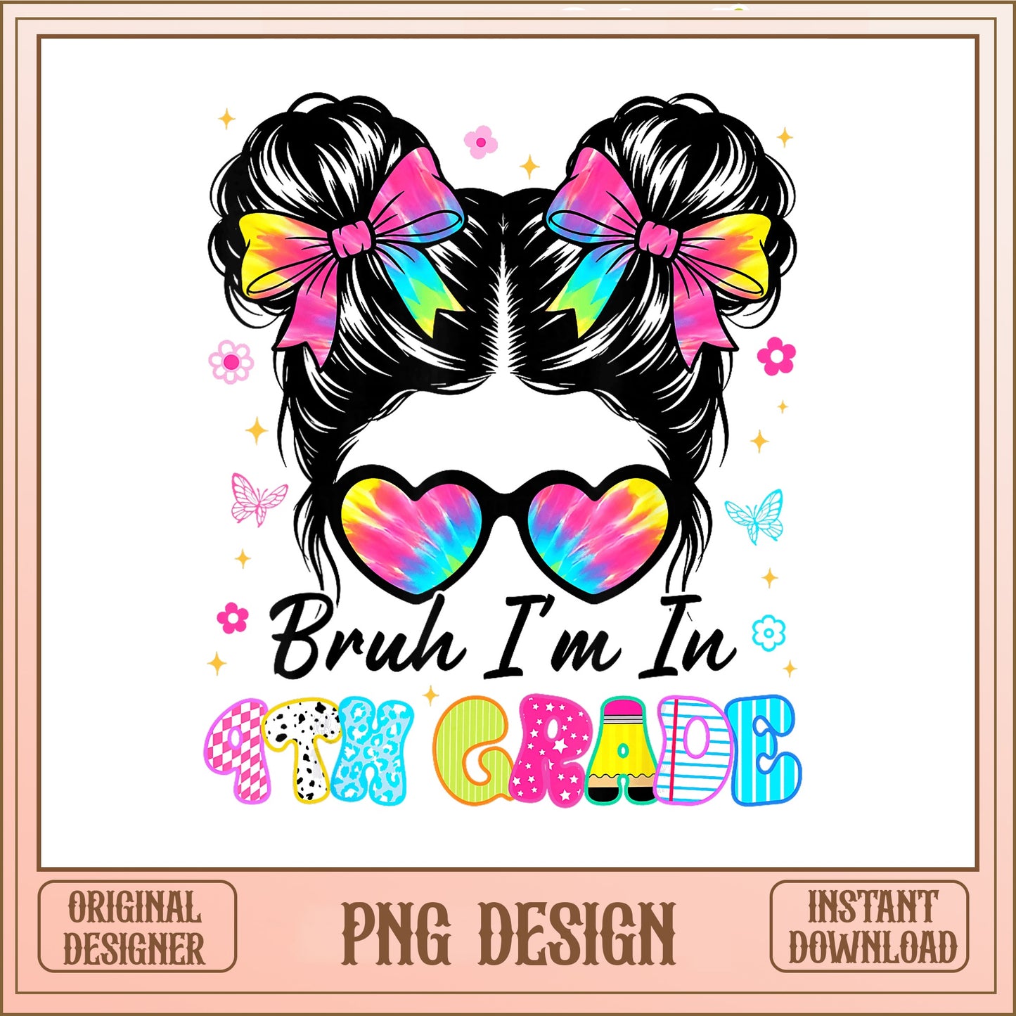 Bruh Im In 9th Grade Messy Bun PNG, Back To School PNG, Girl 9th Grade PNG