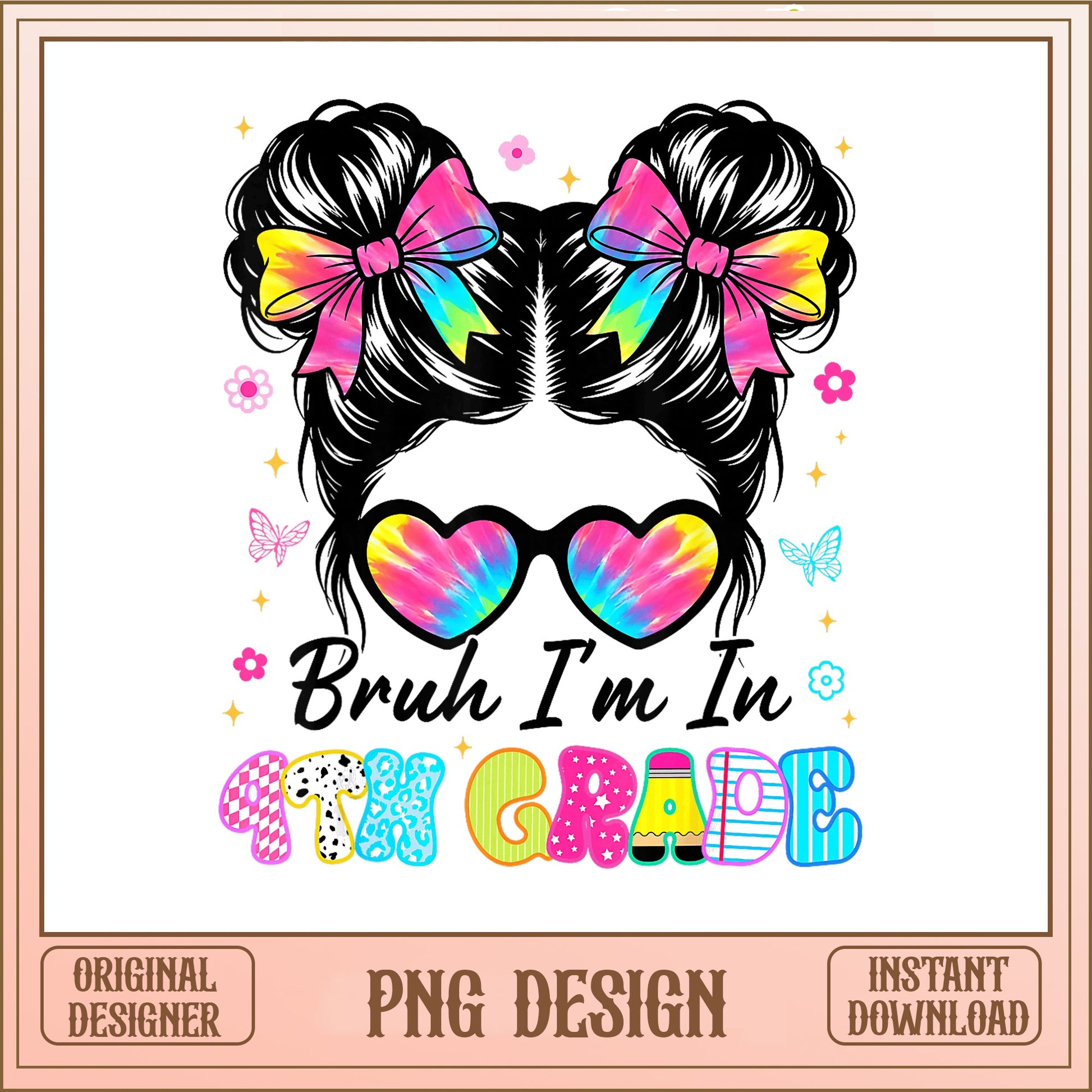 Bruh Im In 9th Grade Messy Bun PNG, Back To School PNG, Girl 9th Grade PNG