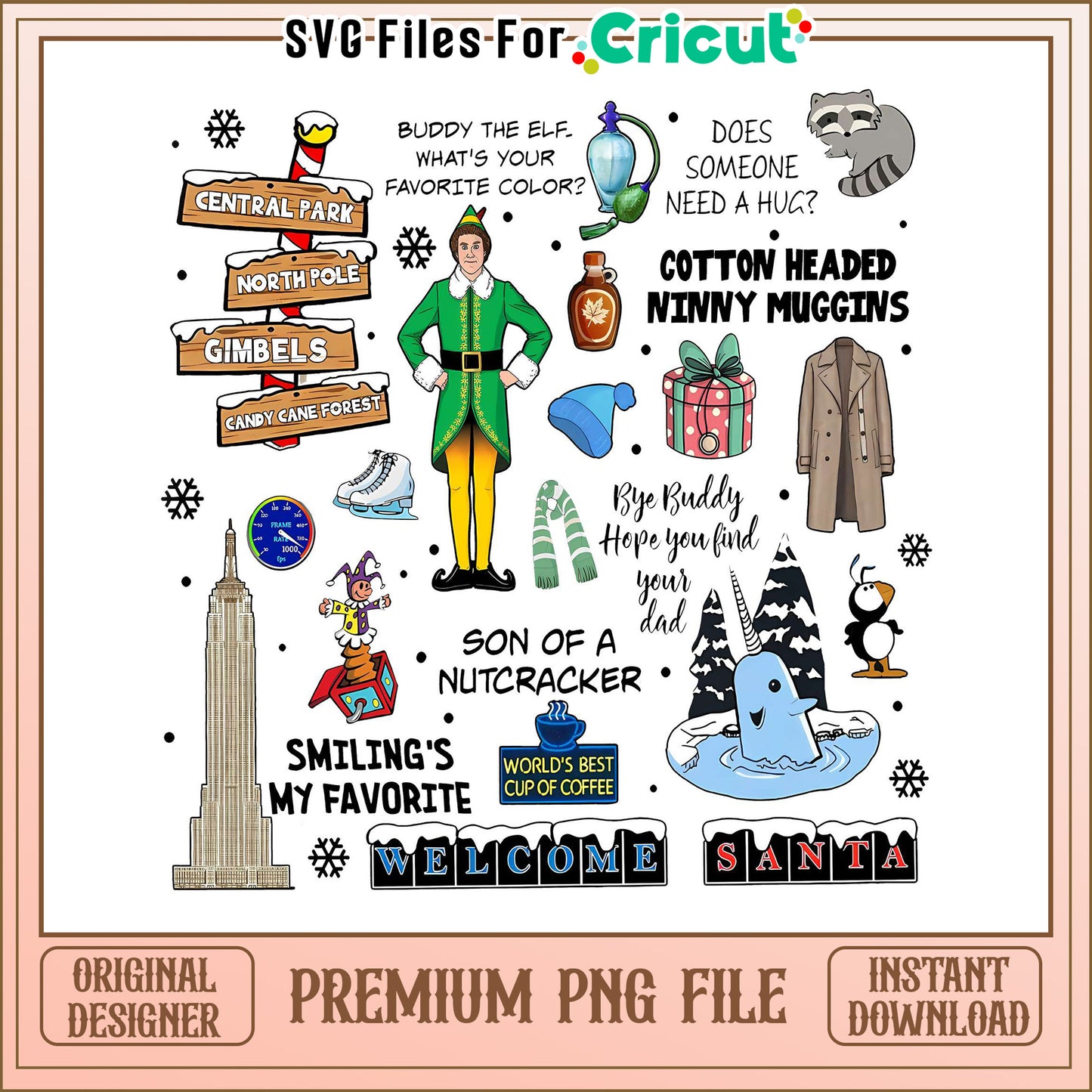 Buddy the Elf SVG Files for Cricut, Fun Holiday PNG Designs Download