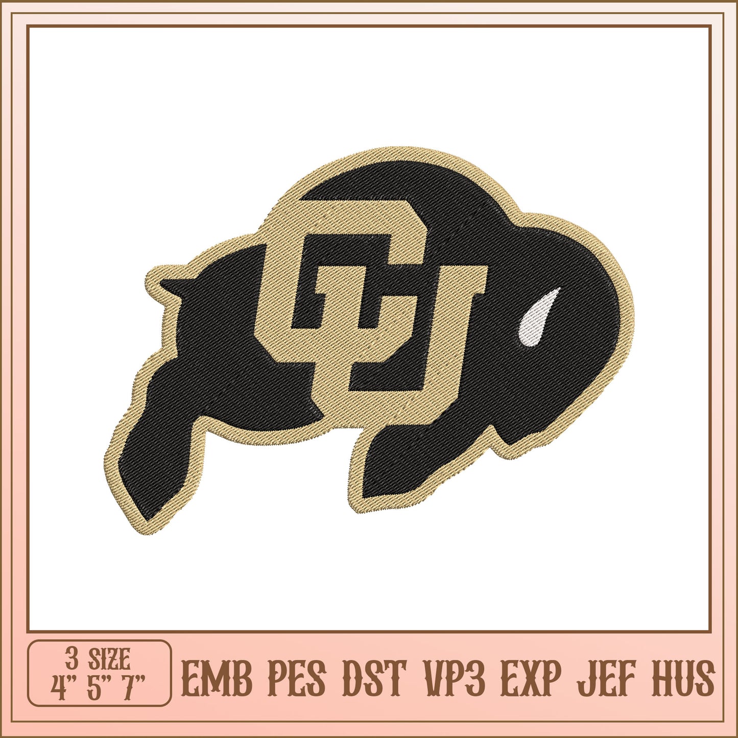 Buffalo Embroidery Design 3 Sizes