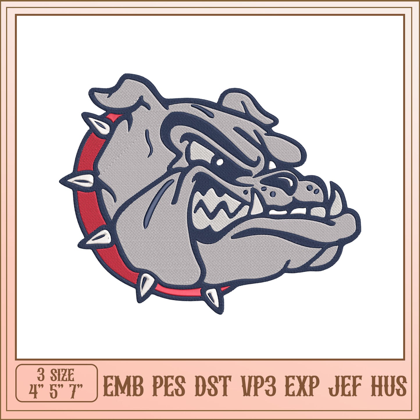 Bulldog Embroidery Design 3 Sizes