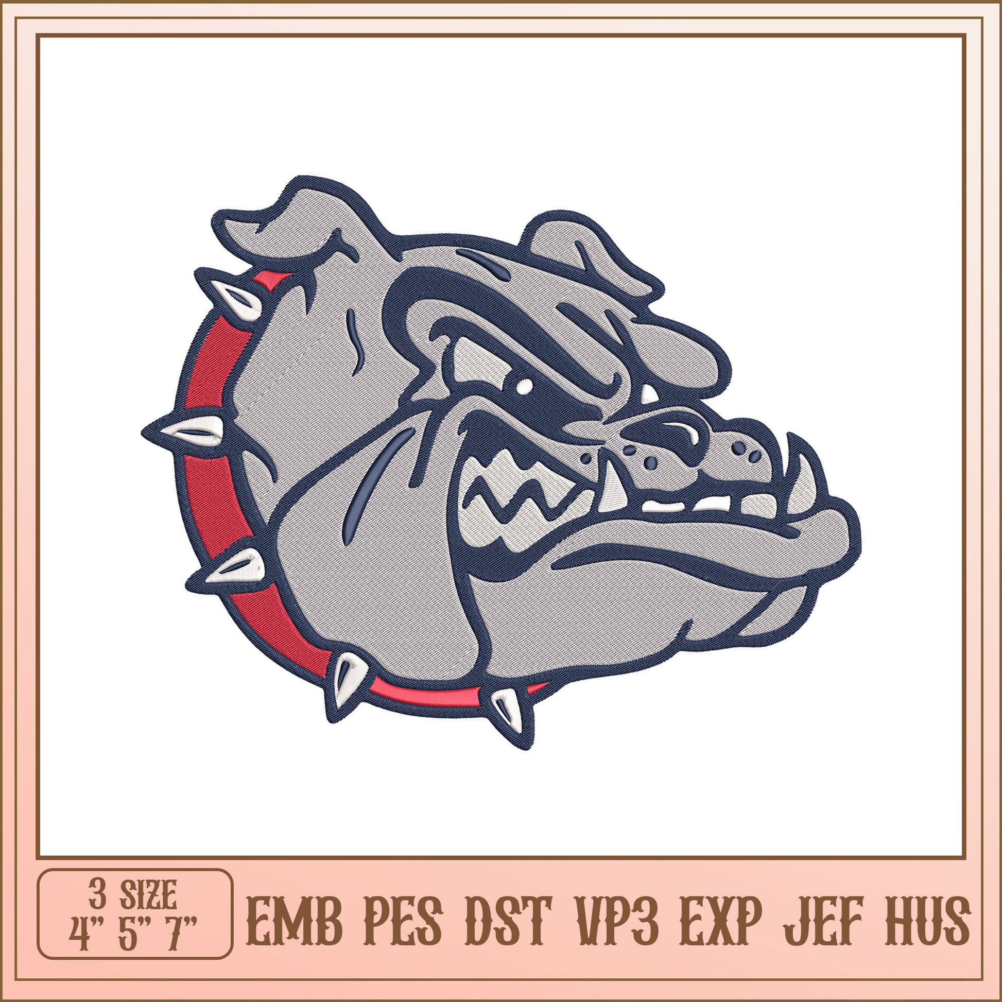 Bulldog Embroidery Design 3 Sizes