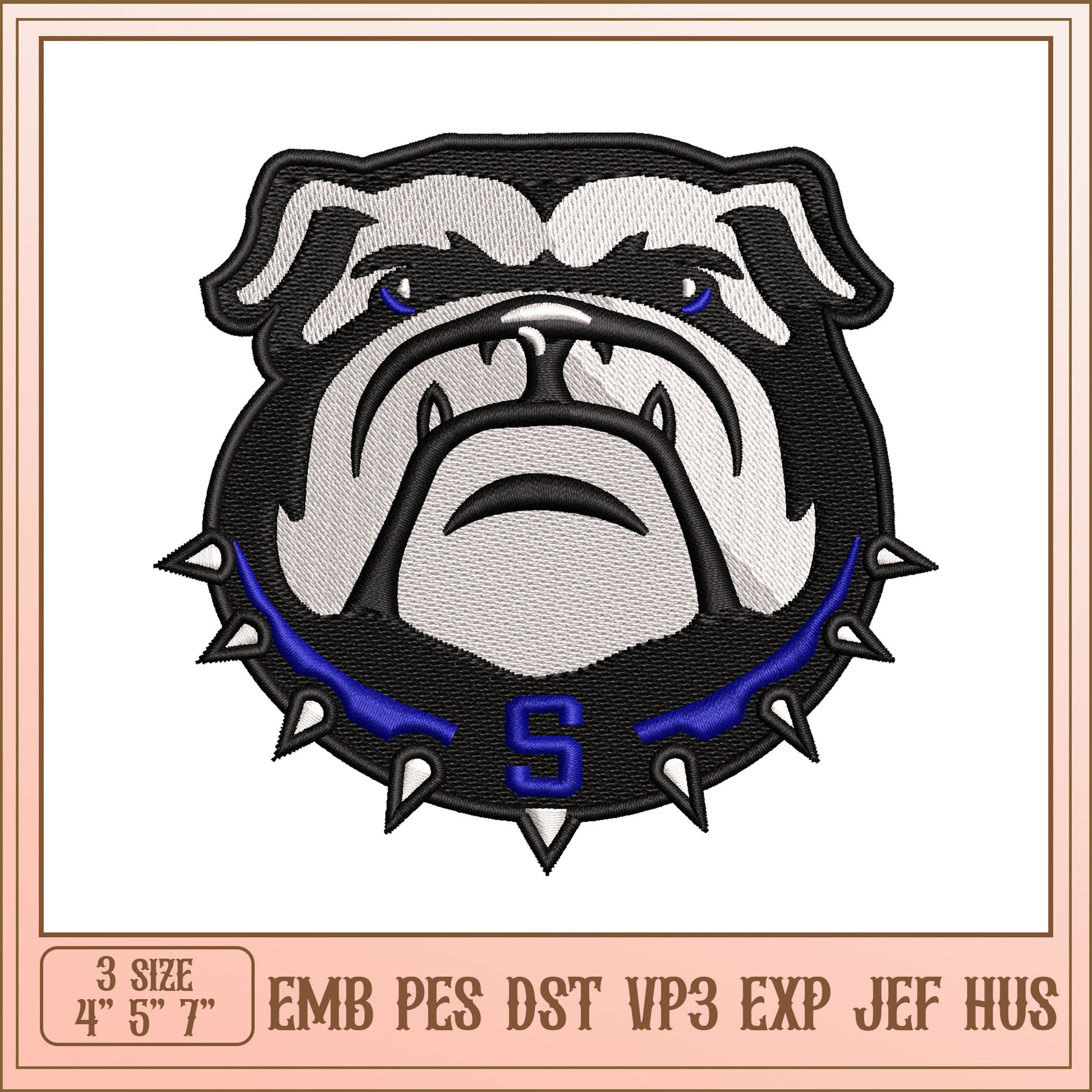 Bulldog Embroidery Design 3 Sizes