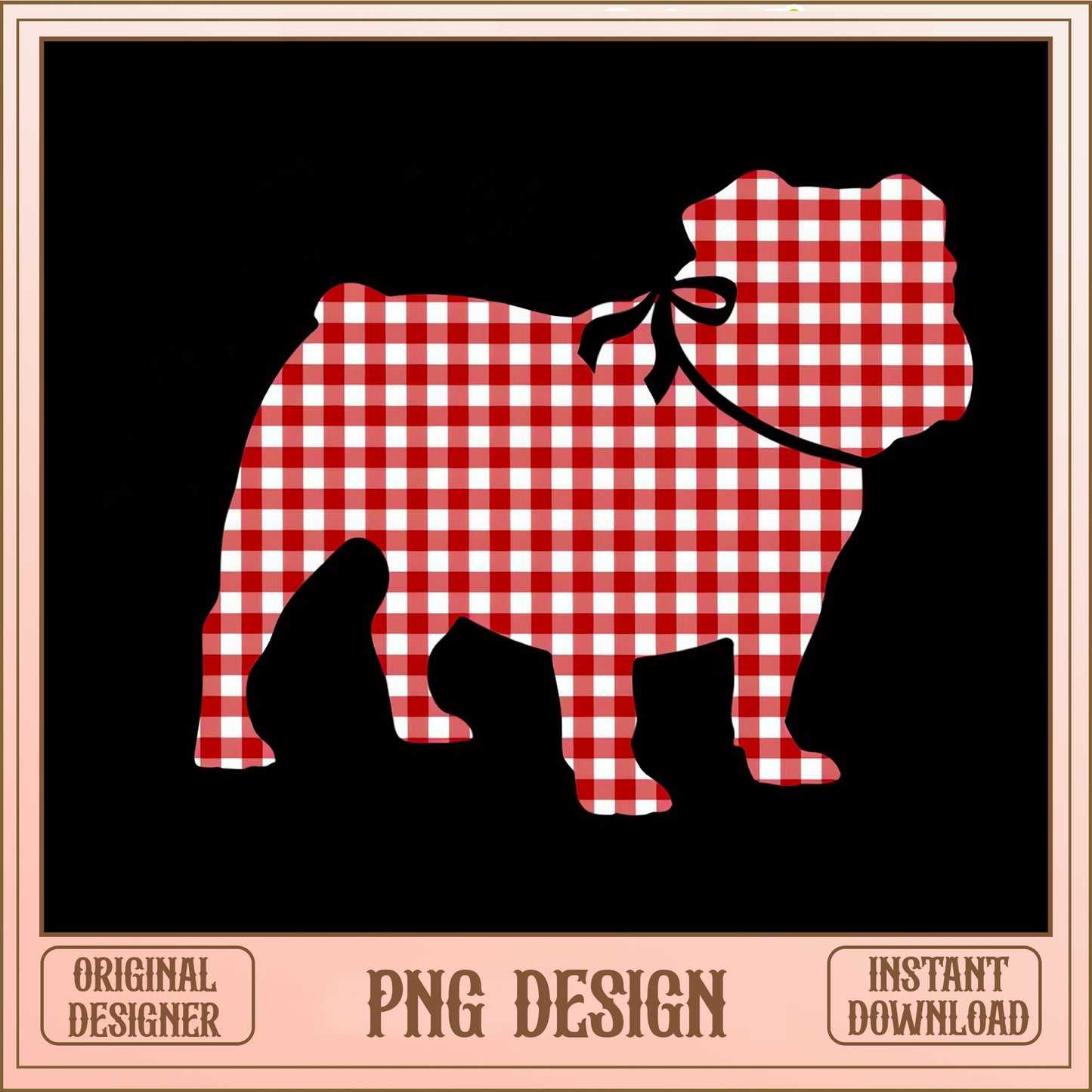 Bulldog Plaid PNG, English Bulldog With Bow PNG, Dog Silhouette PNG