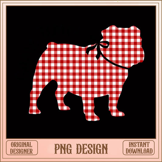 Bulldog Plaid PNG, English Bulldog With Bow PNG, Dog Silhouette PNG