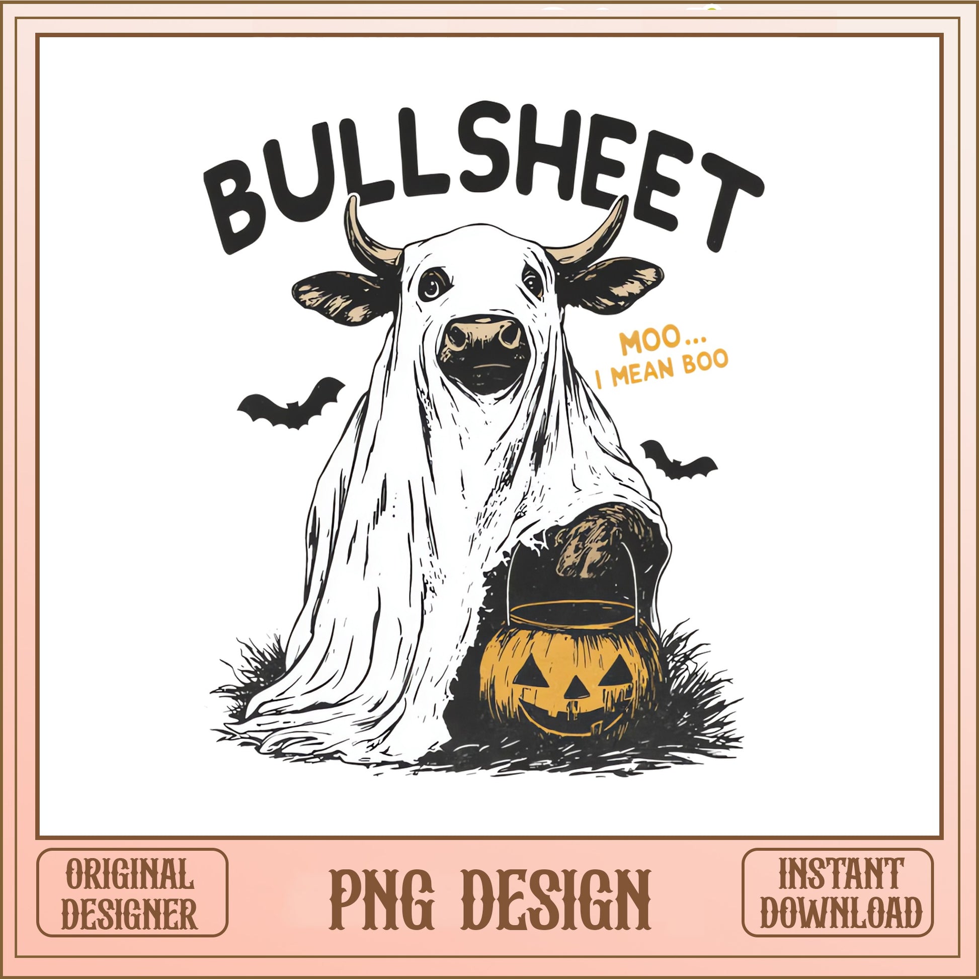 Bullsheet Ghost Cow Halloween PNG, Funny Cow PNG, Moo Boo PNG