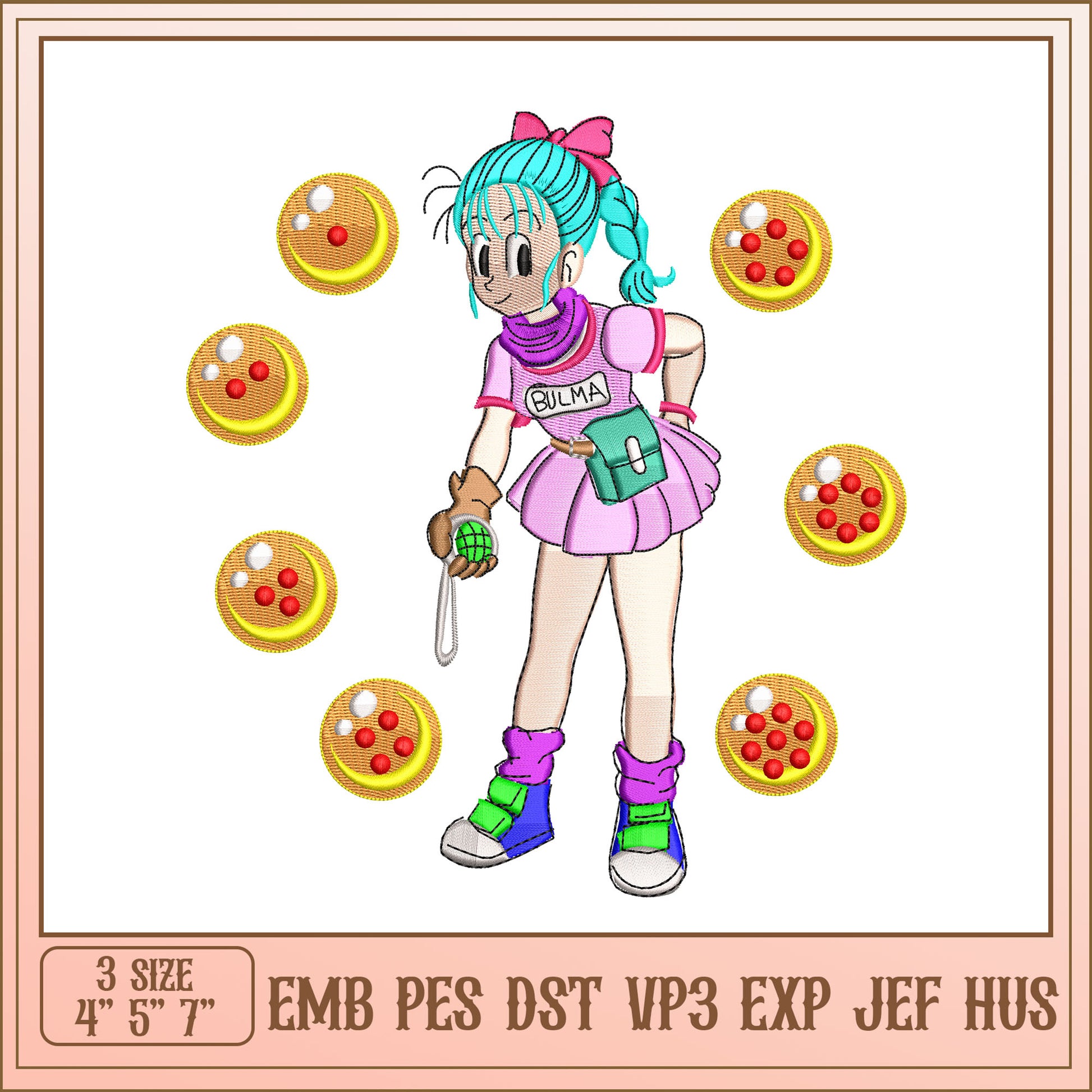 Bulma Dragon Ball Embroidery Design