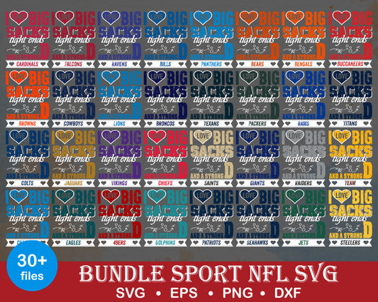 I love big sacks tight ends and a strong nfl bundle svg, nfl logo svg