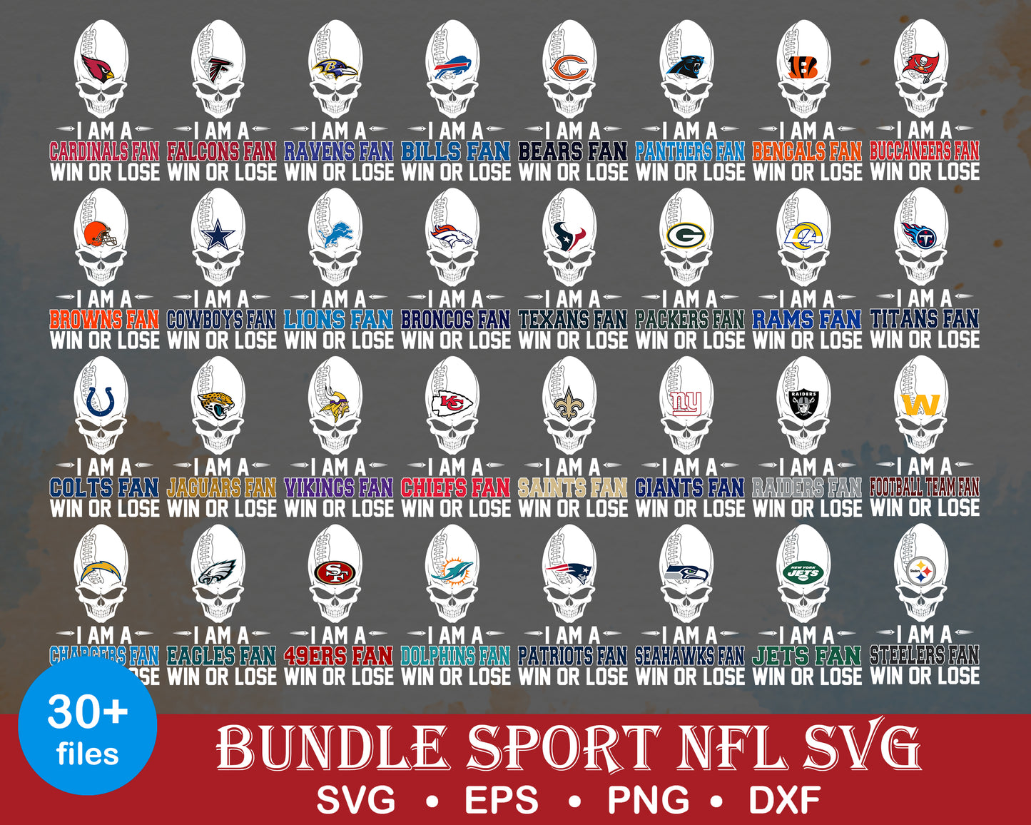 I am a nfl win or lose bundle svg, all 32 nfl football team logos​ svg