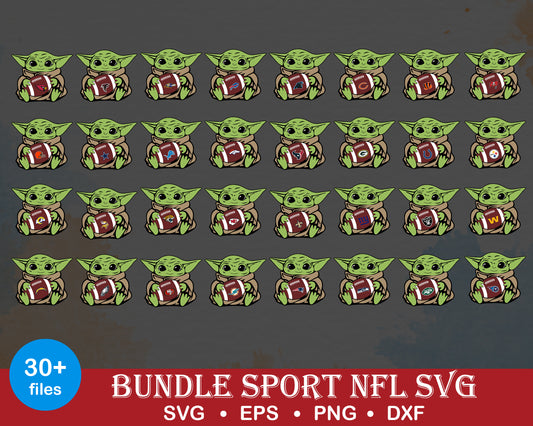 baby yoda logo nfl football design bundle svg, football logo​ svg