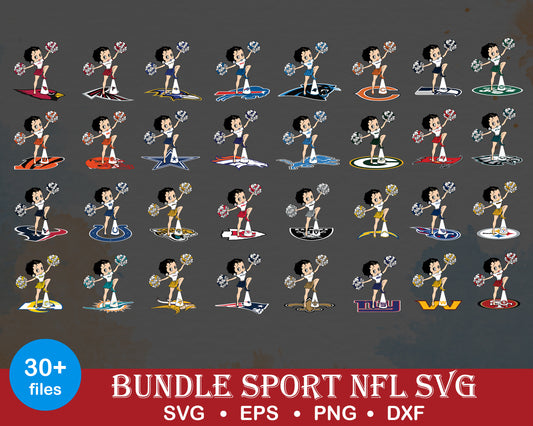 Betty boop cheerleader logo nfl design bundle svg, nfl logo svg