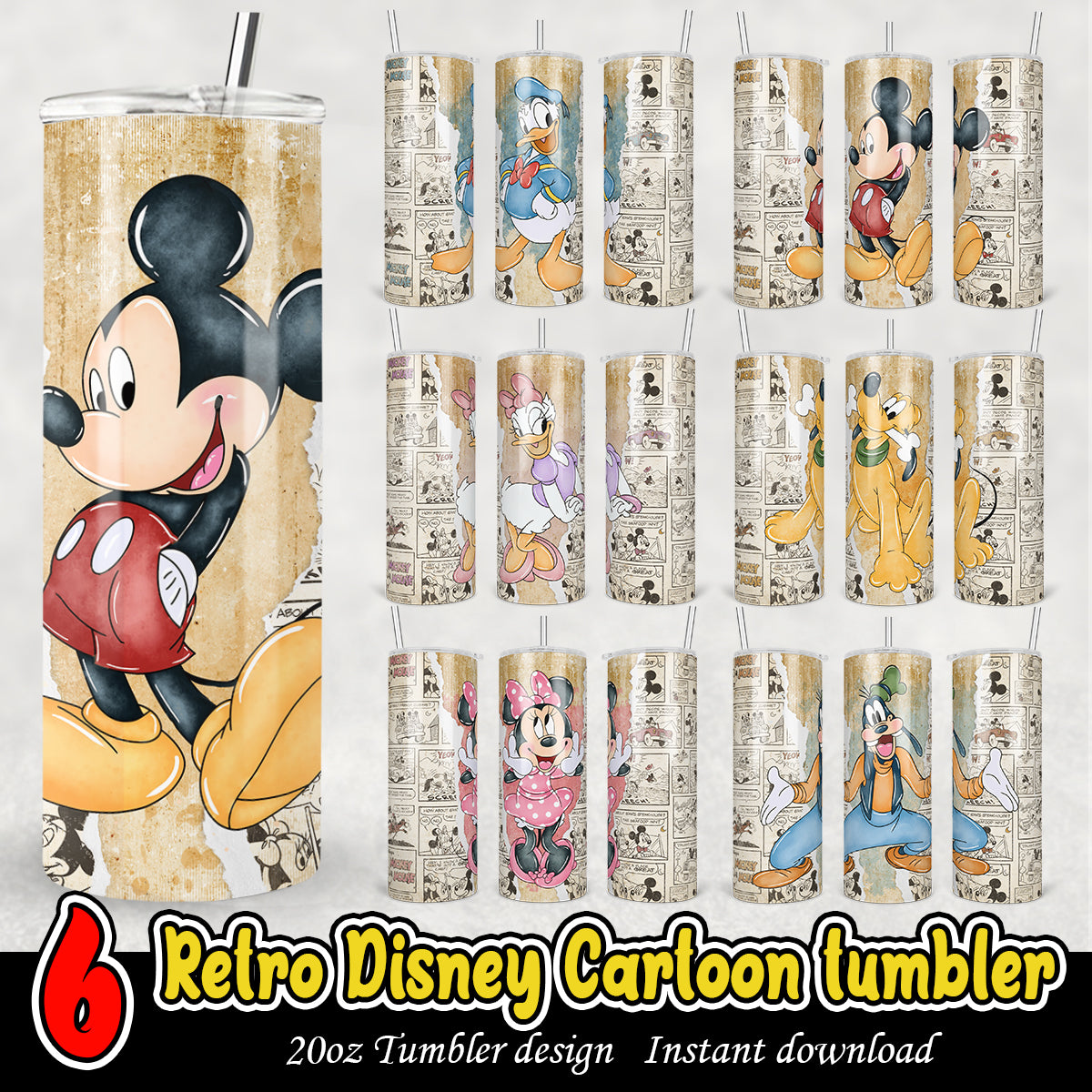 Retro Disney Cartoon Tumbler, Retro Disney characters 20oz tumbler