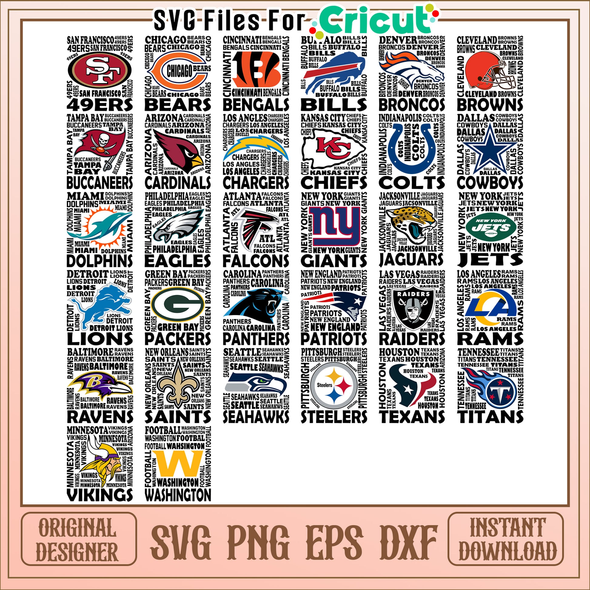 Bundle of NFL Team SVG Files for Crafting and Design Projects